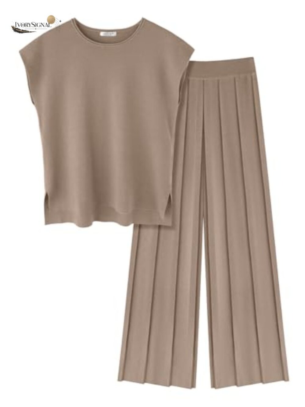 Ekouaer Women's Lounge Set Two Piece Knit Cap Sleeve Top Wide Leg Pleated Pants